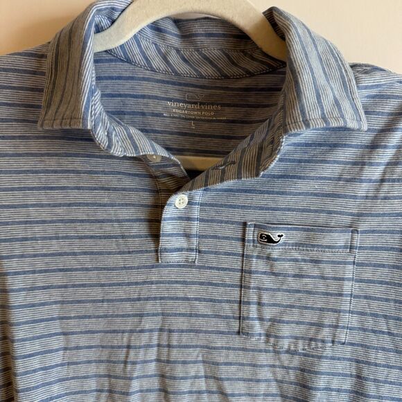 Boy's Vineyard Vines Edgartown Polo Short Sleeve Blue Stripe Size L (16) EUC - Picture 1 of 4